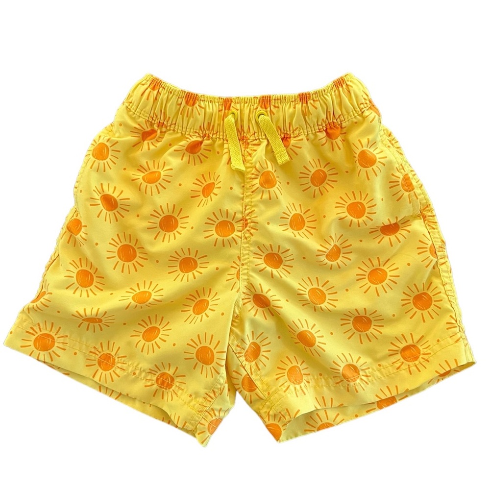 Hanna Andersson Boys Yellow Sun Swim Trunks Size 4 Lined Swimsuit 4T